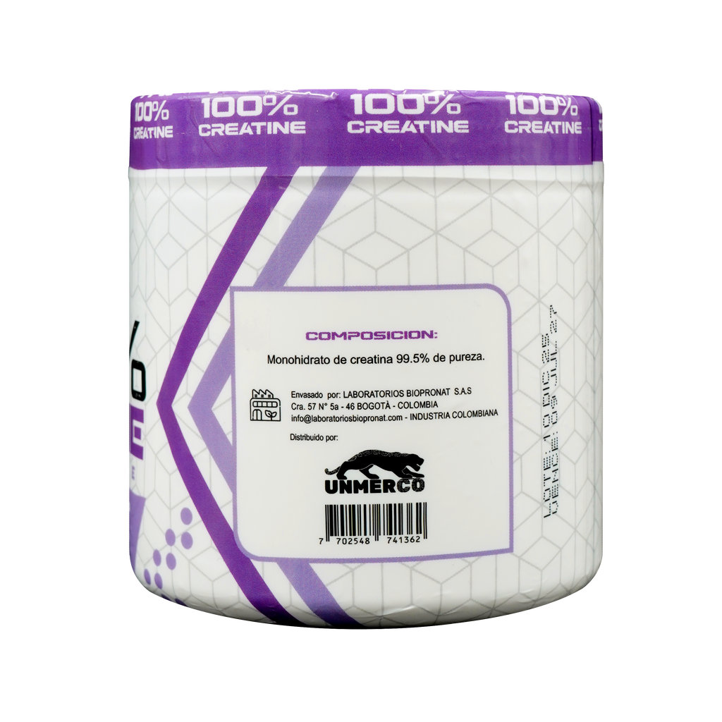 100% Creatine Monohydrate - Parte trasera con composición y datos del fabricante